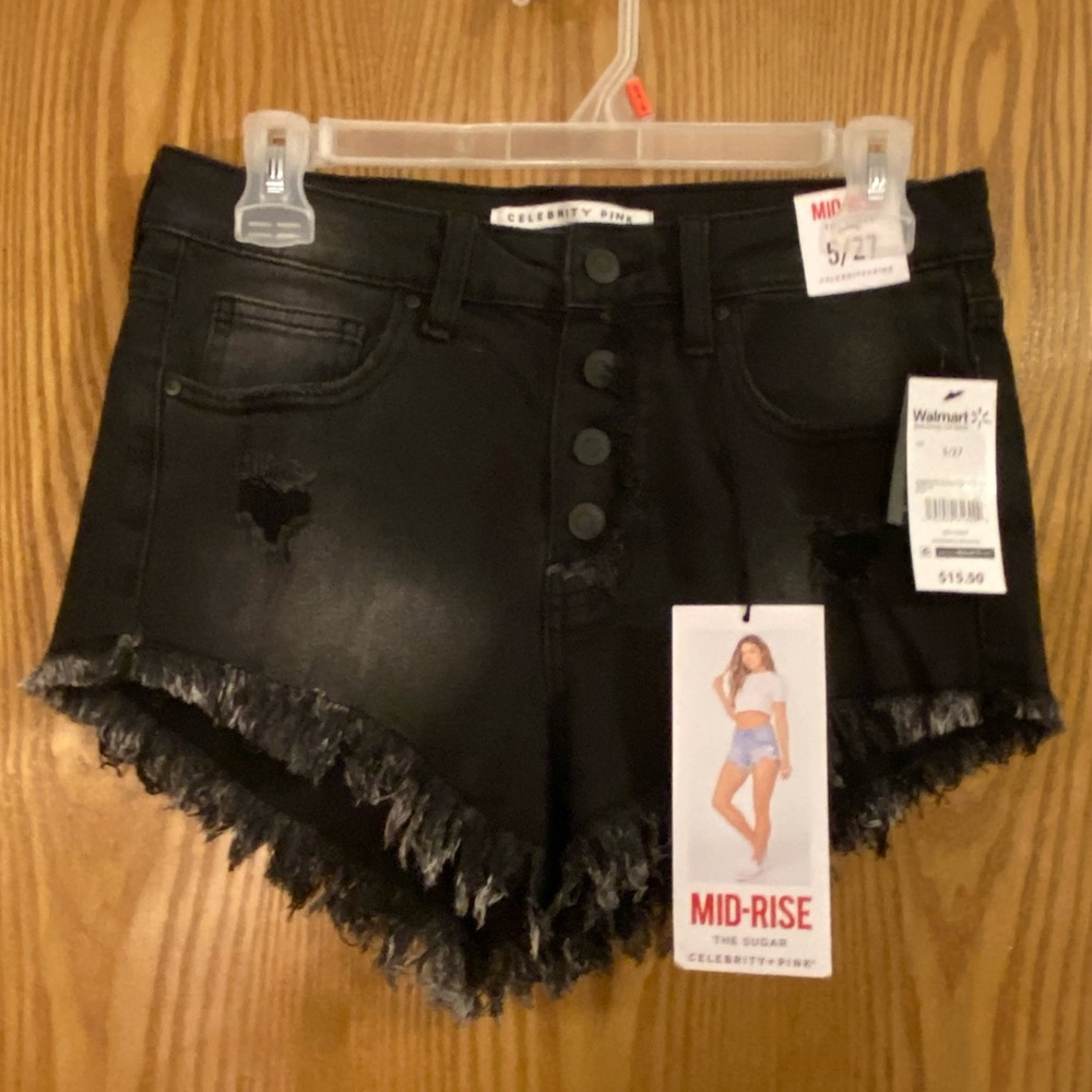 Black Celebrity Pink Distressed Jean Shorts NWT
